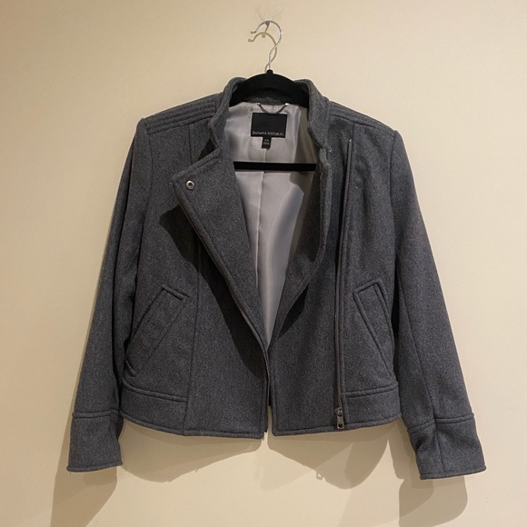 Banana Republic Italian Melton Moto Jacket Dark Charcoal Gray - Picture 2 of 12